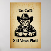  Franse Cafe Cat Cowboy Coffee Art Decor Poster (Voorkant)