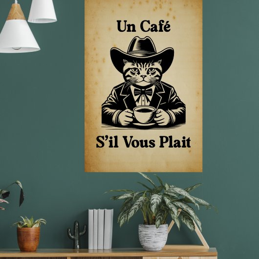  Franse Cafe Cat Cowboy Coffee Art Decor Poster (Woonkamer 1)