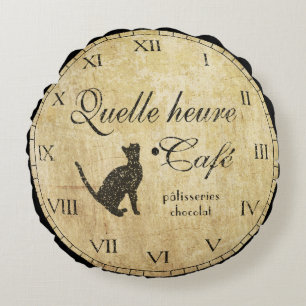 Franse Cafe Clock Pillow Rond Kussen