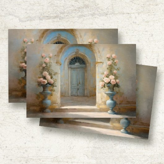 Franse Chateau Binnenplaats Blauw Roze Bloemen Roz Tissuepapier