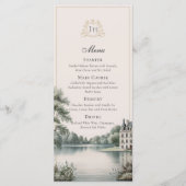Franse Château Monogram Elegante Trouwmenukaart Menu (Voorkant)