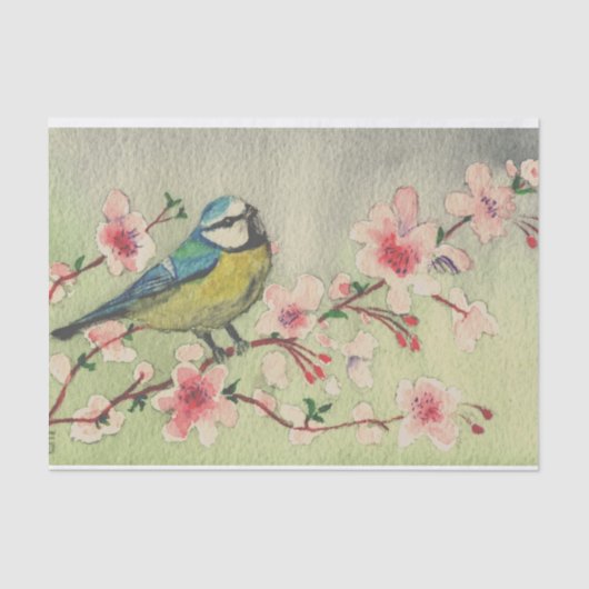  Franse Cherry Blossom Titmouse Decoupage Tissuepapier (Voorkant)