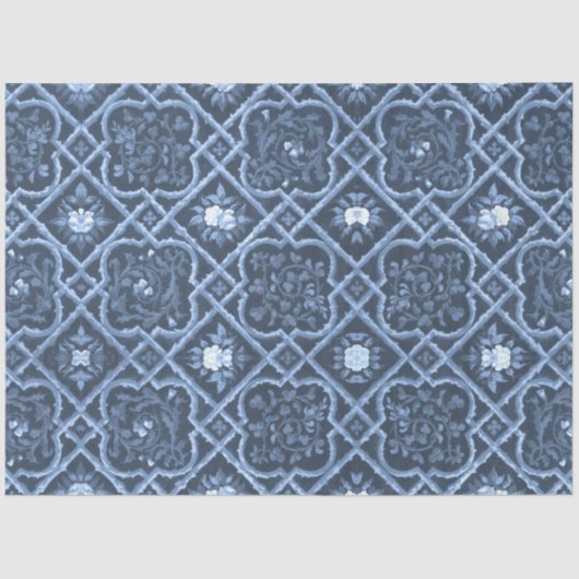 -Franse Chinoiserie Blue Floral-ontbinding Tissuepapier (Voorkant)