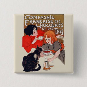 Franse chocolade partij Steinlen Art Vierkante Button 5,1 Cm