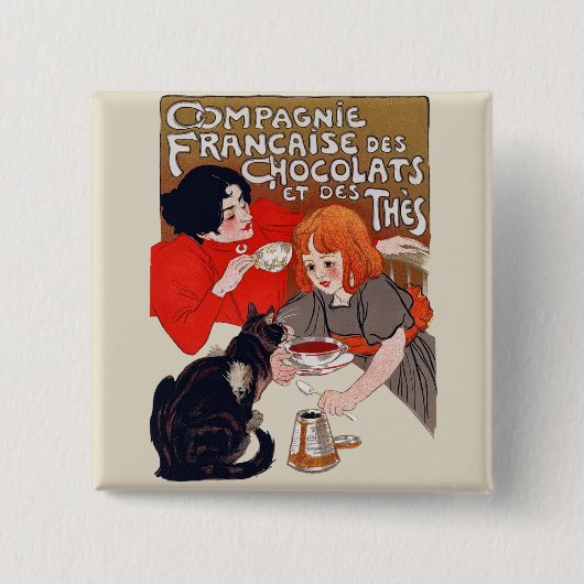 Franse chocolade partij Steinlen Art Vierkante Button 5,1 Cm (Voorkant)