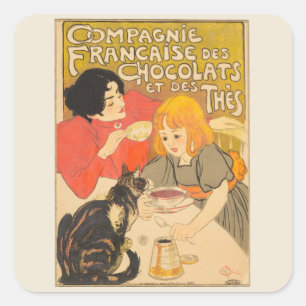 Franse Compagnie van Chocolade en Theeën, Art Nouv Vierkante Sticker