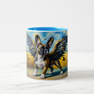 Franse Corgi met Fantasy Crow Wings Tweekleurige Koffiemok