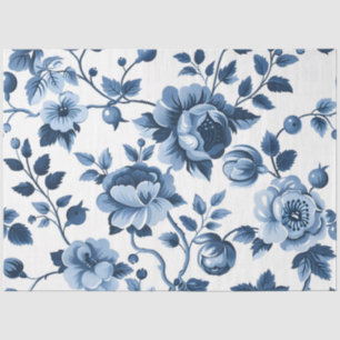 Franse CottageCore Blauwe Bloemen Patronen Tissuepapier
