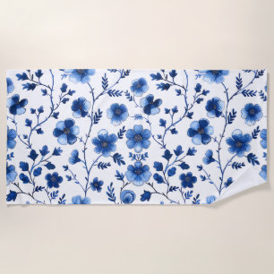Franse CottageCore Blauwe Bloemen Patronen Weefsel Strandlaken