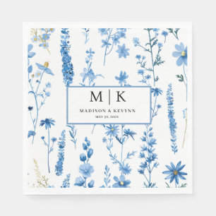 Franse Cottagecore Blue FloraL bruiloft cocktail Servet