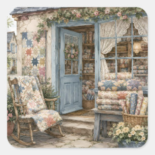 Franse Cottagecore Dekenshop Waterverf Vierkante Sticker