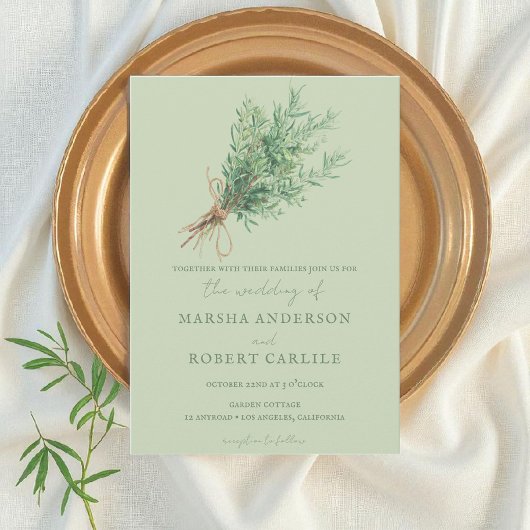 Franse Country Rosemary Springs met Twine Wedding Kaart