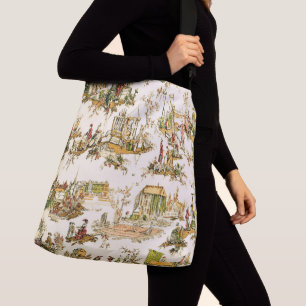 Franse Creme Toile Chinoiserie stijl rustiek Crossbody Tas