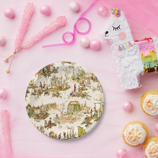 Franse Creme Toile Chinoiserie stijl rustiek Papieren Bordje (Feest)