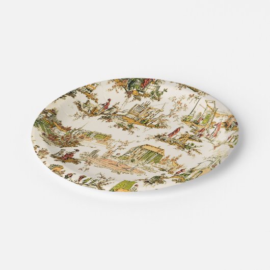 Franse Creme Toile Chinoiserie stijl rustiek Papieren Bordje (Gekanteld)