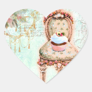 Franse Cupcake Victoriaans Stijl Hart Sticker