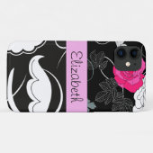 Franse Damask, Flowers, Black and White, Jouw naam Case-Mate iPhone Case (Achterkant (horizontaal))