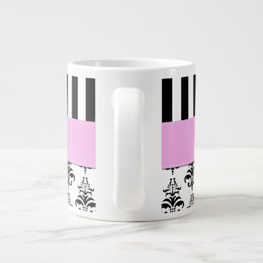 Franse Damask, Stripes, Black and White, Jouw naam Jumbo Mok (Achterkant)