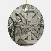 Franse drukpers, 1642 (graving) keramisch ornament (Links)