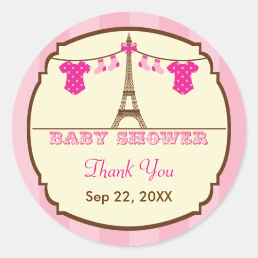 Franse Eiffeltoren Twin Baby shower Favor Sticker (Voorkant)