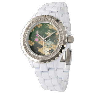Franse elegant, Victoriaans, bij, bloemen, gouden Horloge