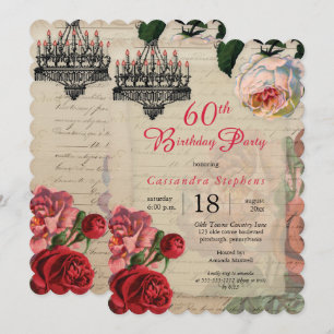  Franse Ephemera Floral 60th Birthday Party Kaart