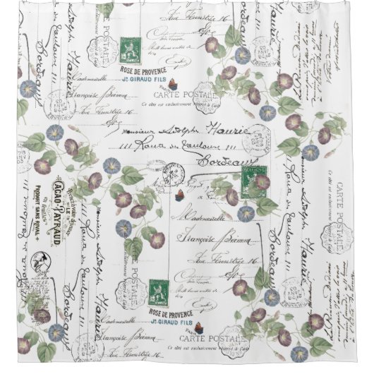 Franse Ephemera Morning Glory Flowers Douchegordijn (Voorkant)