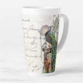 Franse Ephemera Peacock Bird Flowers Latte Mok (Rechterhoek)