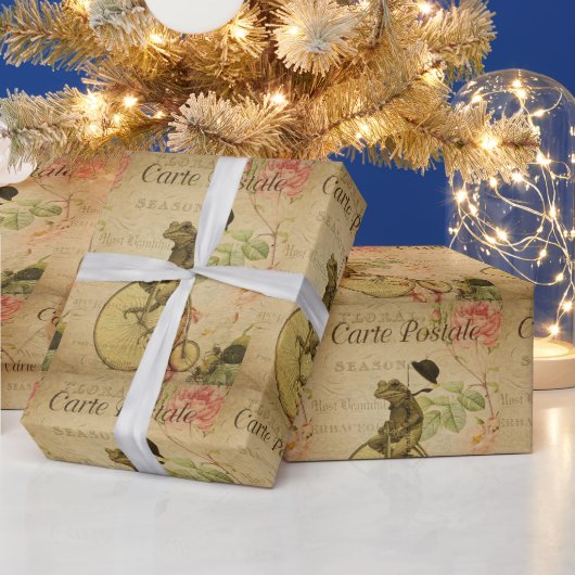 Franse esphemera Frog Riding Bicycle Cadeaupapier (Feestdagen)