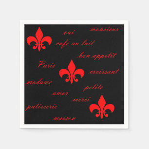 Franse "Fleur De Lis Red" en "Black Napkin" Servet