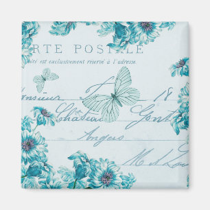 Franse  flora magneet met blauwe bloemen