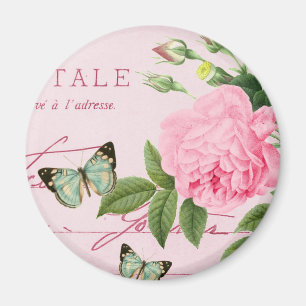 Franse flora magnet met roze roze roze roos magneet