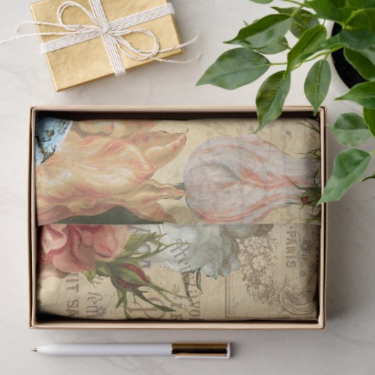 Franse Floral Eiffel Tower Ephemera ontkoppeling T Tissuepapier (Geschenk)