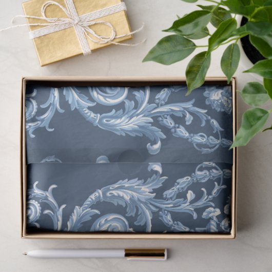 Franse Floral Elegant  Blue White ontlepage Tissuepapier (Geschenk)