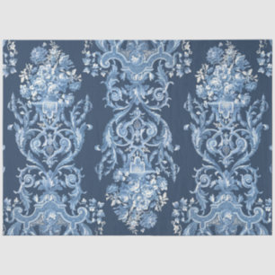 Franse Floral Elegant  Blue White ontlepage Tissuepapier