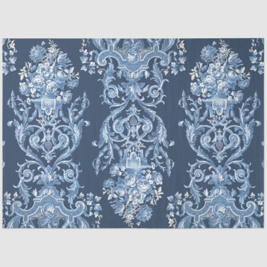 Franse Floral Elegant Blue White ontlepage Tissuepapier (Voorkant)