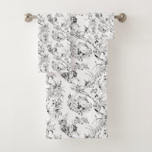 -Franse Floral Fantasy Toile-Black Bad Handdoek