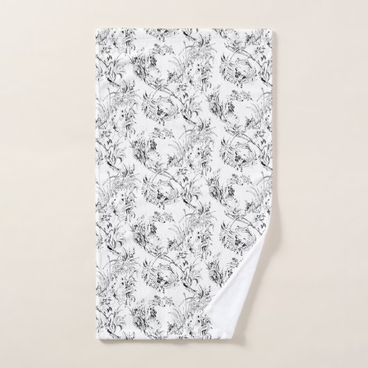 -Franse Floral Fantasy Toile-Black Bad Handdoek (Handdoek)
