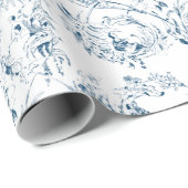 -Franse Floral Fantasy Toile-Blue Cadeaupapier (Rol Hoek)
