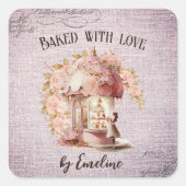 Franse Floral Paris Cafe Handmade Baking Goods Vierkante Sticker (Voorkant)
