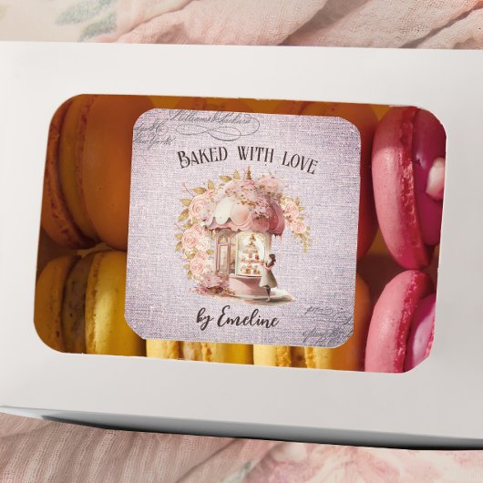 Franse Floral Paris Cafe Handmade Baking Goods Vierkante Sticker