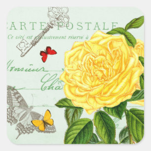 Franse  florale sticker met mooi roos