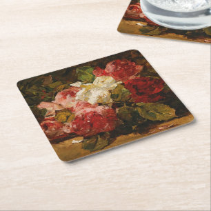 -Franse Georges Jeannin Rozen III Vierkante Kartonnen Onderzetter