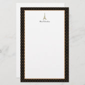 Franse Glam Black, Gold en White Eiffel Tower Briefpapier (Voorkant / Achterkant)