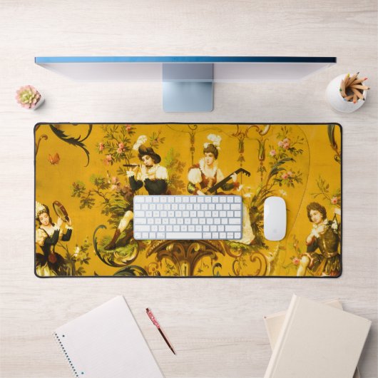 Franse Gouden Gele Toile Victoriaans Bloemen Bureaumat (Kantoor 1)