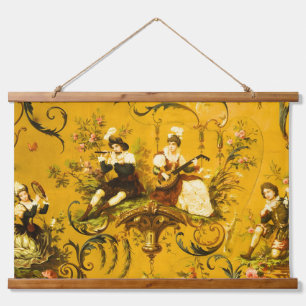 Franse Gouden Gele Toile Victoriaans Bloemen Hangend Wandkleed