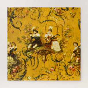 Franse Gouden Gele Toile Victoriaans Bloemen Legpuzzel