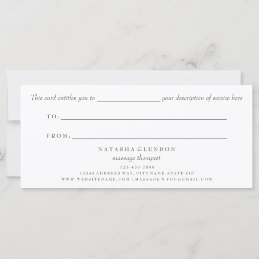 Franse grijze Elegant Script Cadeaubonnen (Achterkant)