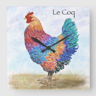 Franse Haan Acryl Wandklok Vierkante Klok