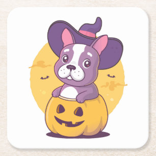 Franse Halloween Vierkante Kartonnen Onderzetter